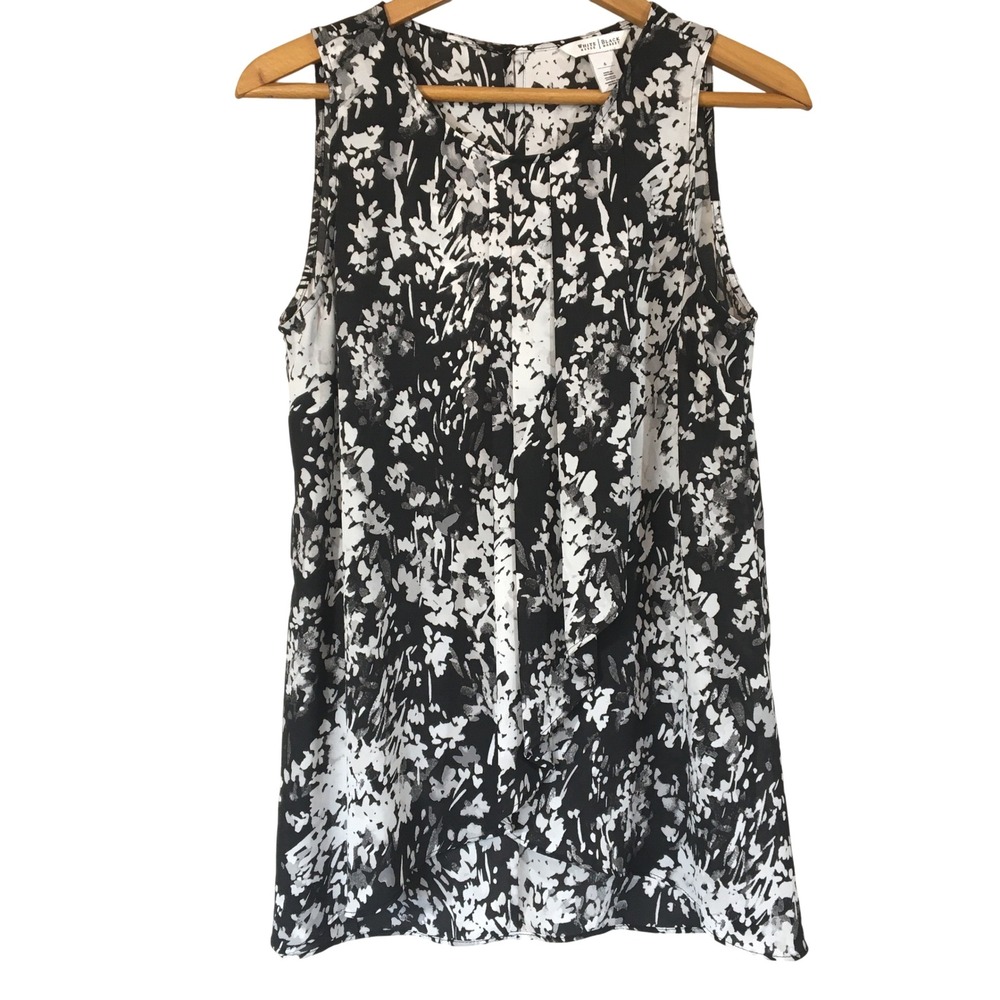 White House Black Market Sleeveless White Black Floral Print‎ Top Women Size 6